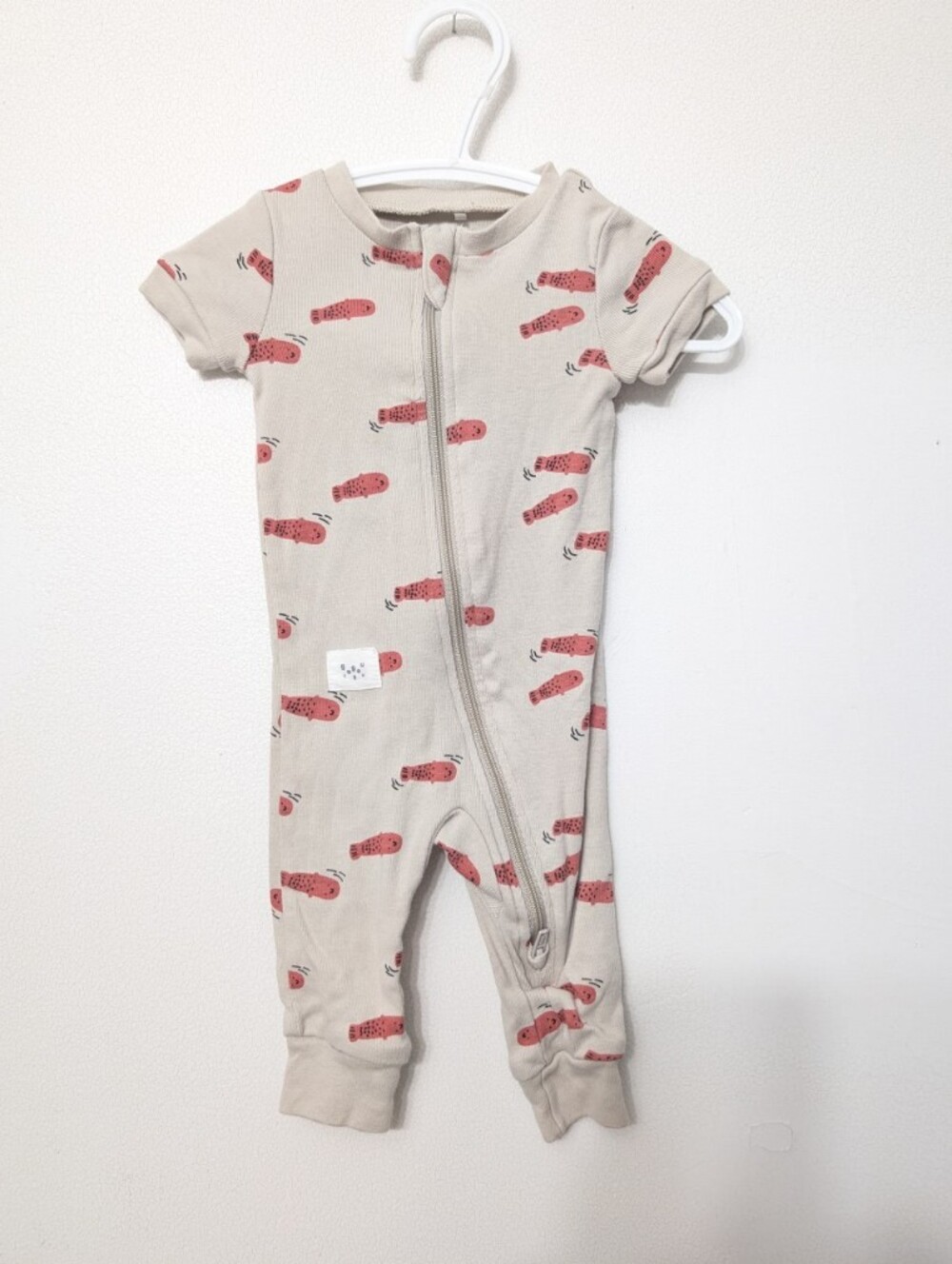 Gagou Bio Neutral Baby Zipper Romper with Red Fish Print Organic Cotton 3 M